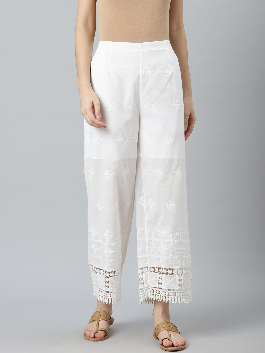 

Libas Women White Hem Design Ethnic Palazzos