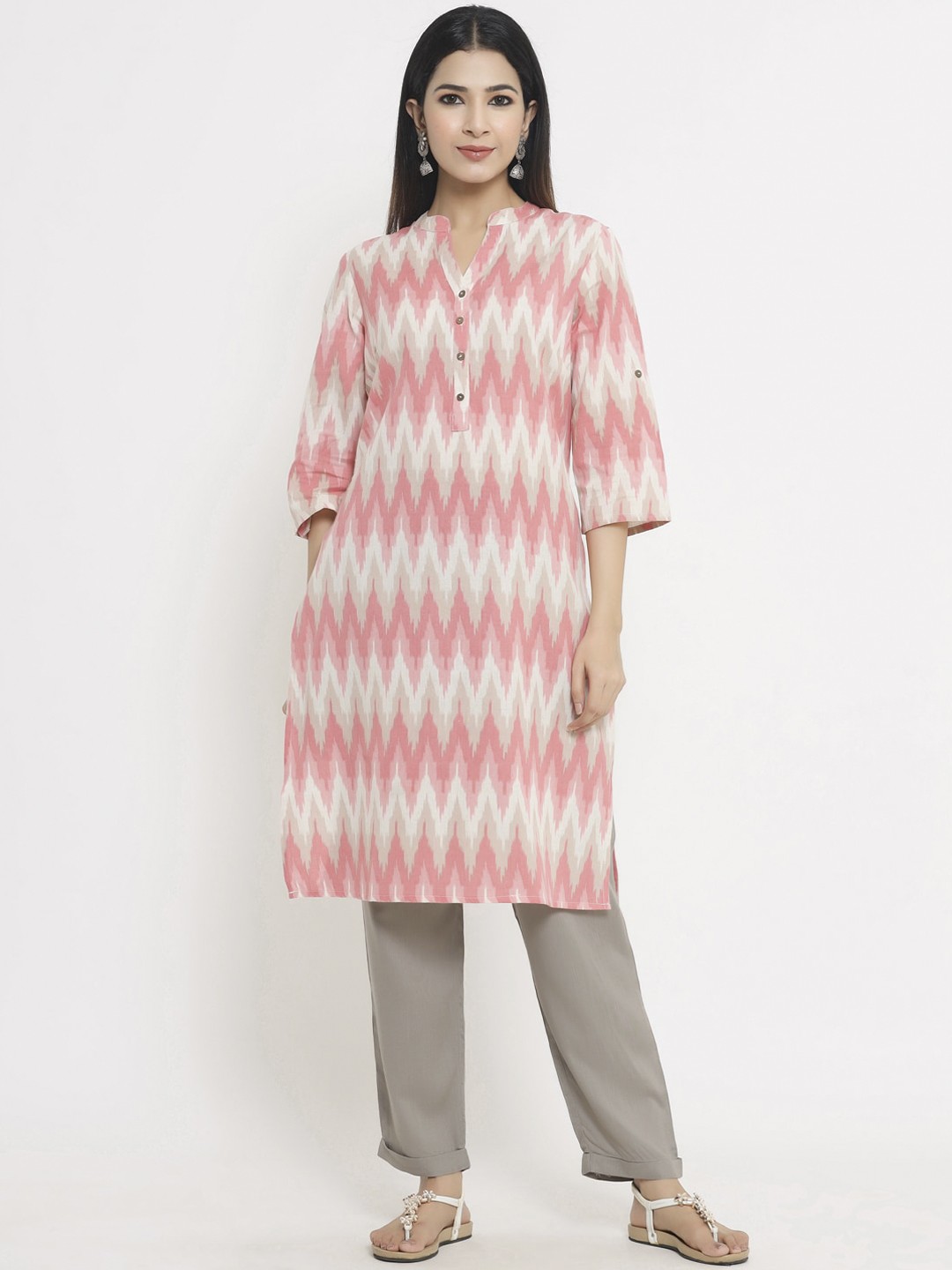 

Sangria Women Pink Printed Pure Cotton Kurta with Trousers