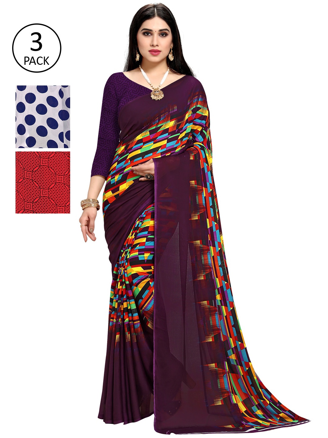 

KALINI Pack Of 3 White & Blue Saree