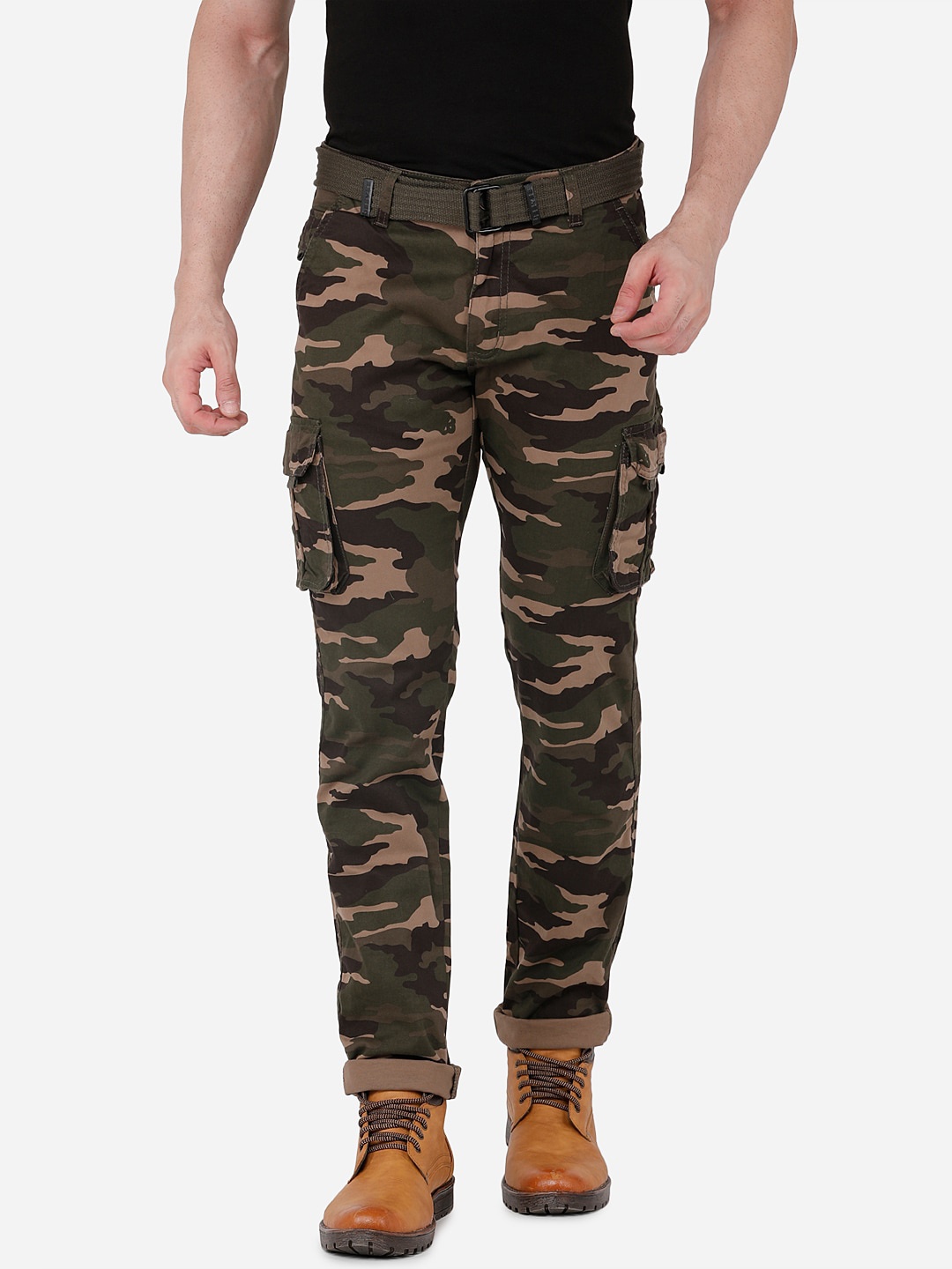 beevee Men Brown Camouflage Printed Cargos Trousers