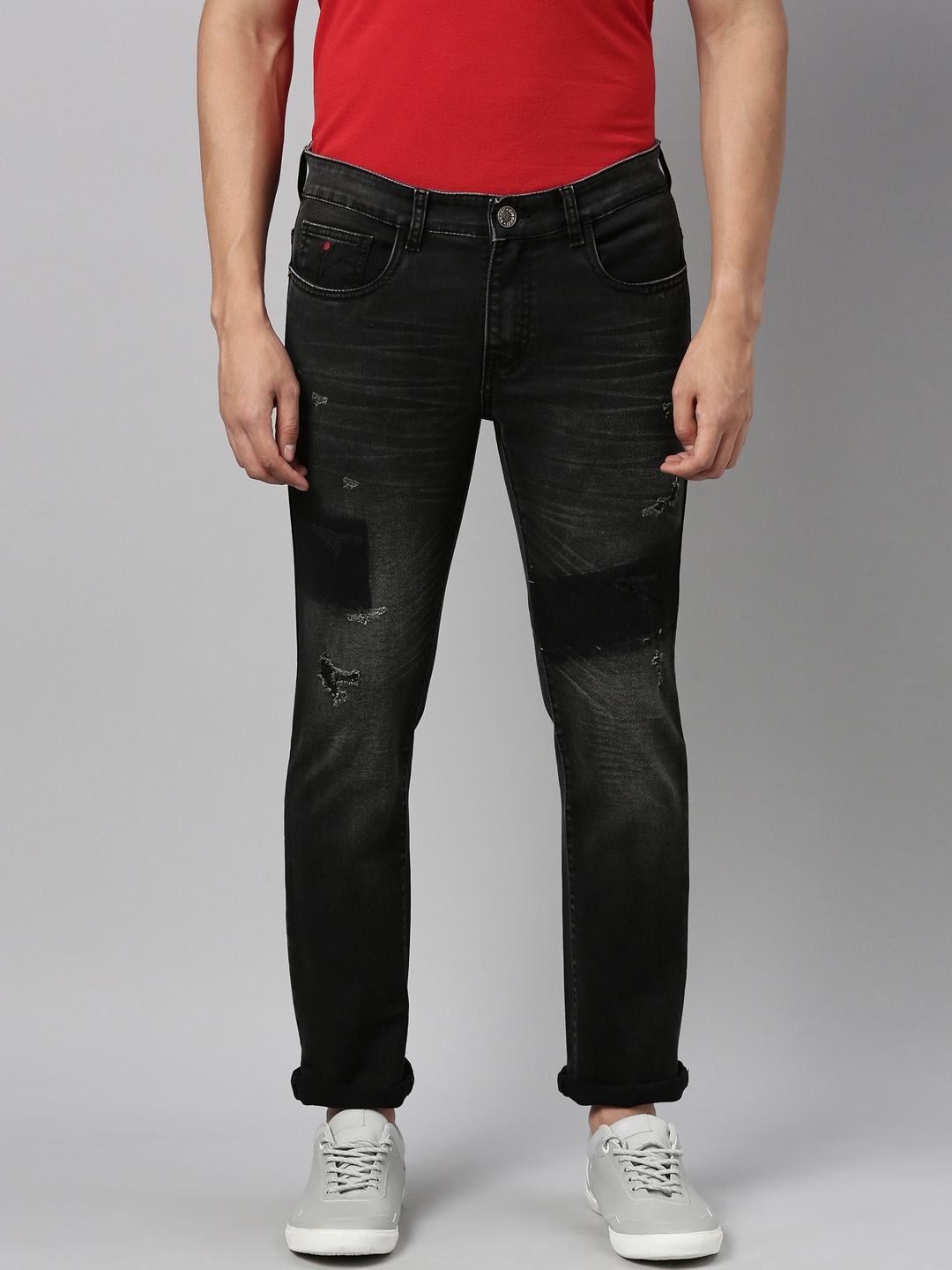 

CINOCCI Men Black Slim Fit Mildly Distressed Light Fade Jeans