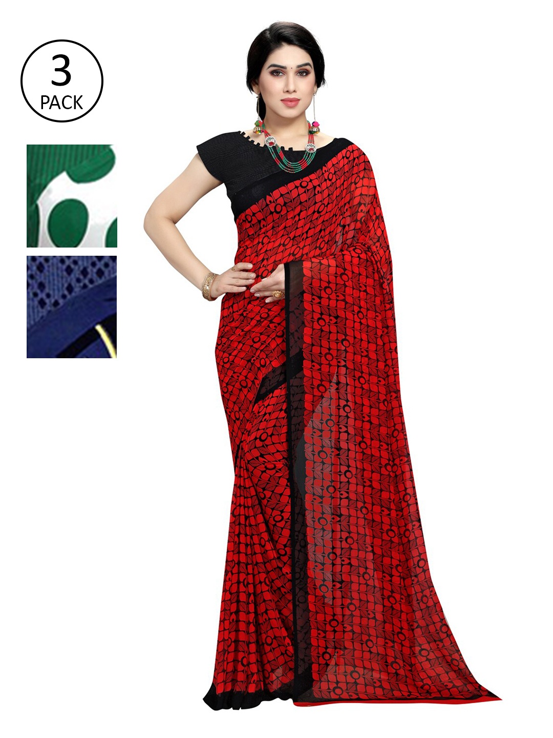 

KALINI Pack of 3 Poly Georgette Sarees, White
