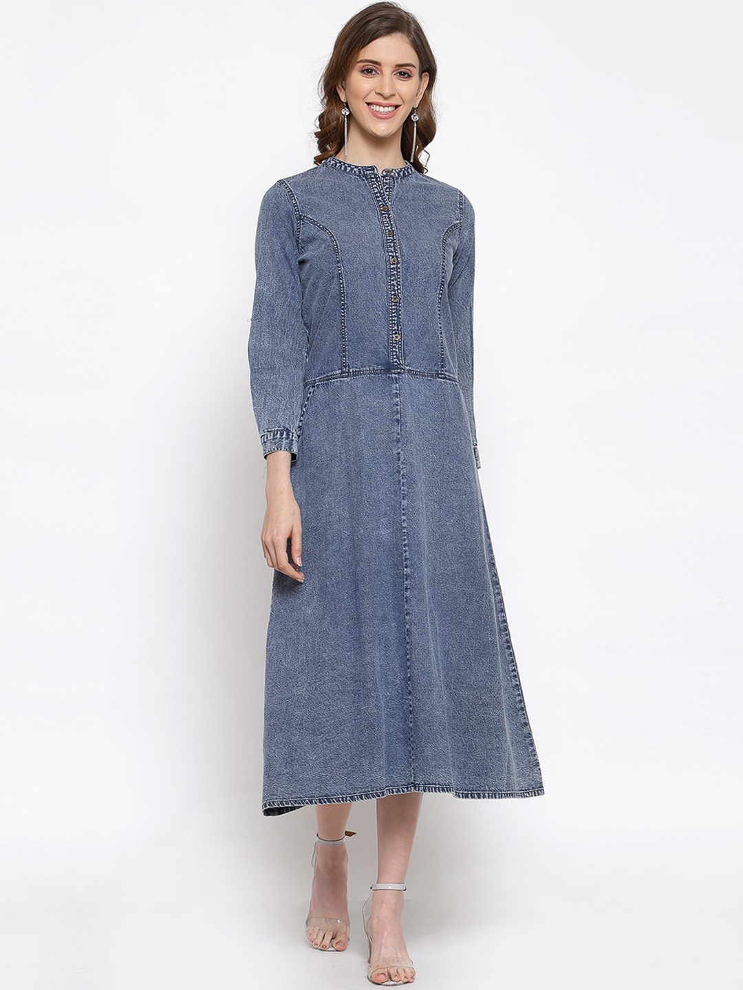 

SCOUP Blue Denim A-Line Midi Dress
