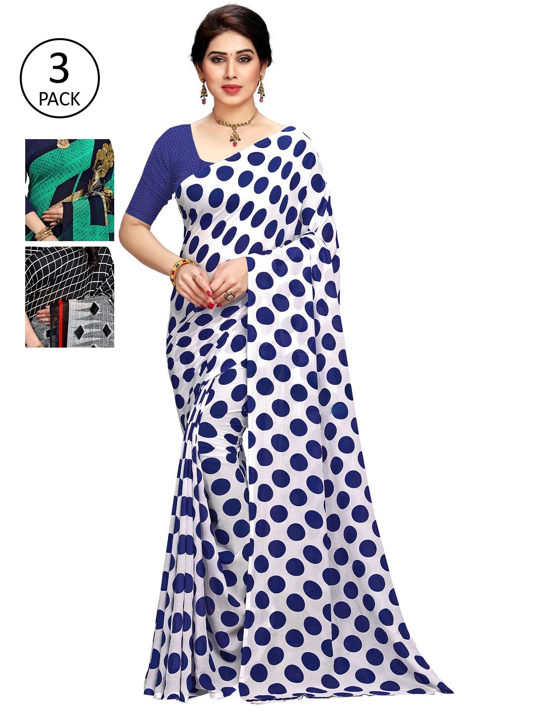 

KALINI Women Pack Of 3 Printed Sarees, White