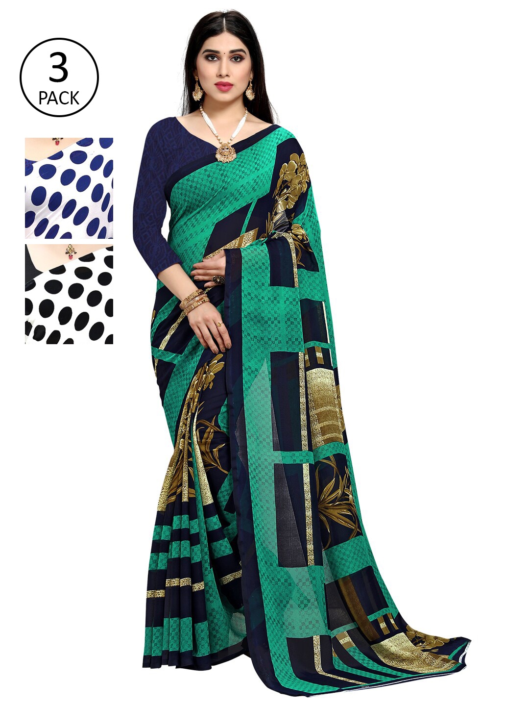 

KALINI Pack Of 3 White & Blue Saree