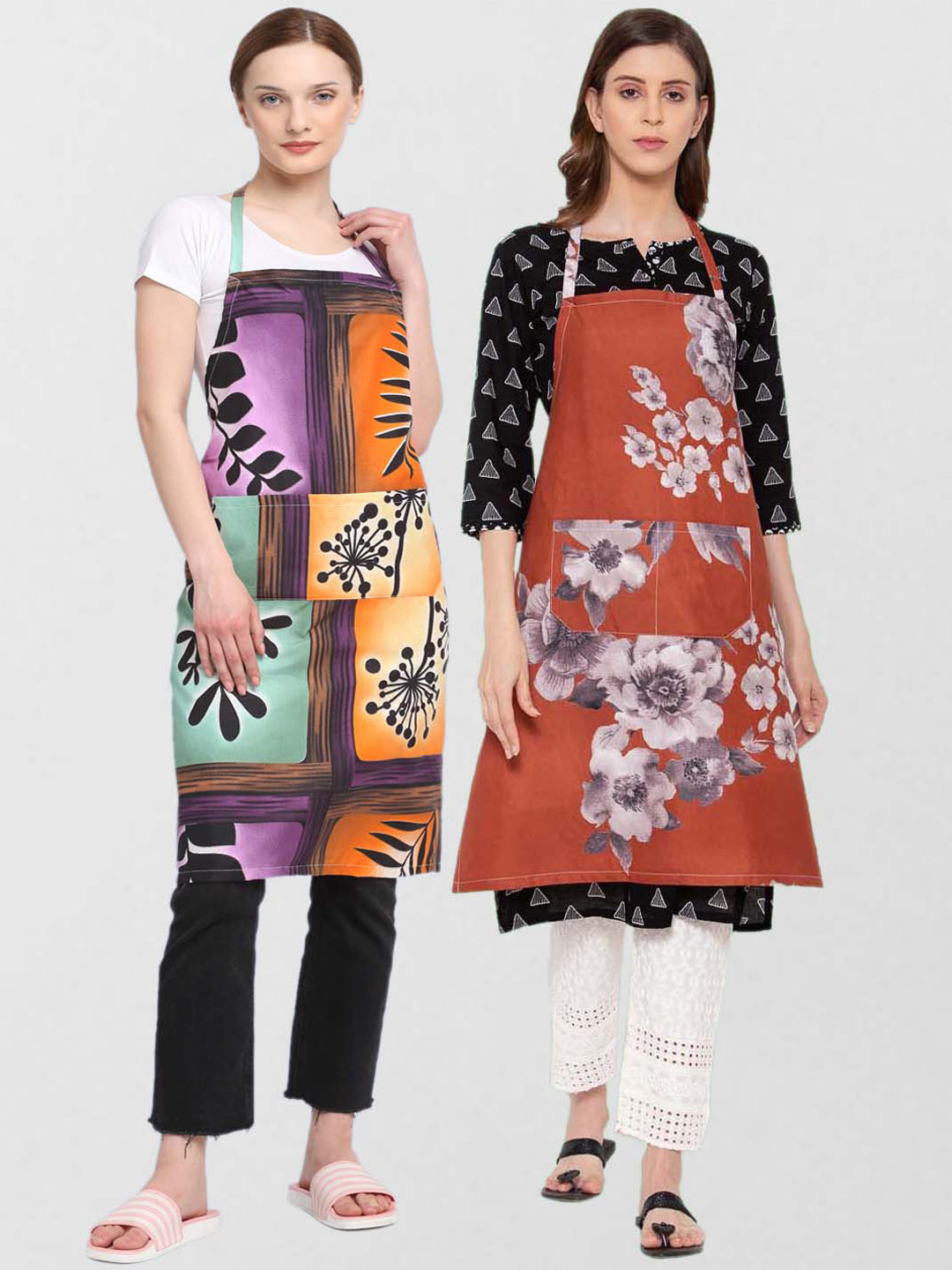 

KLOTTHE Unisex Pack Of 2 Printed Cotton 210 TC Aprons, Orange