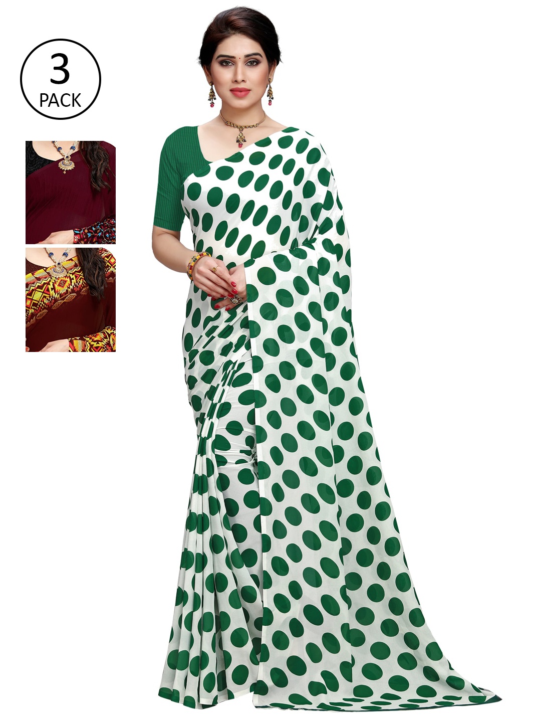 

KALINI Pack of 3 Printed Poly Georgette Saree, Multi