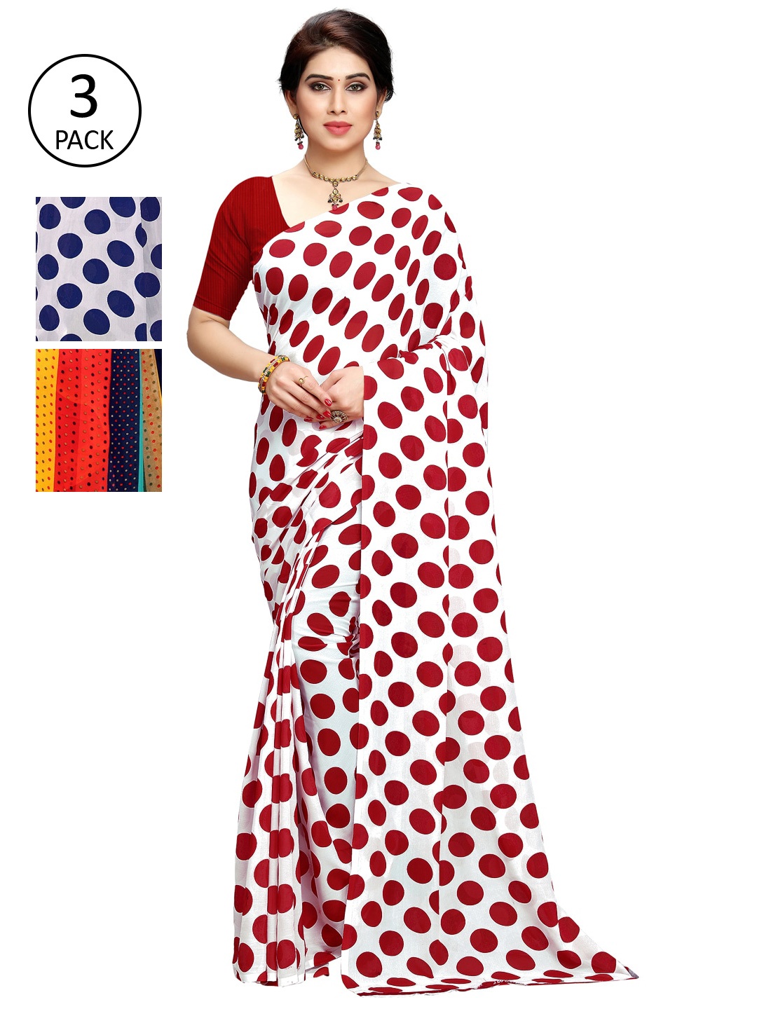 

KALINI Pack Of 3 Multicoloured Poly Georgette Sarees, Multi