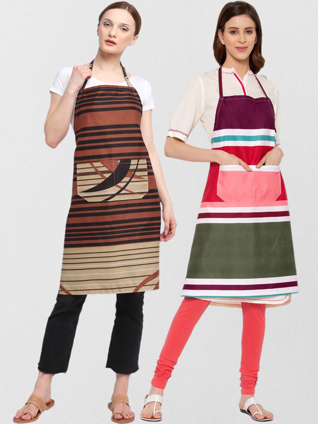 

KLOTTHE Pack Of 2 Printed 210 TC Cotton Aprons, Brown