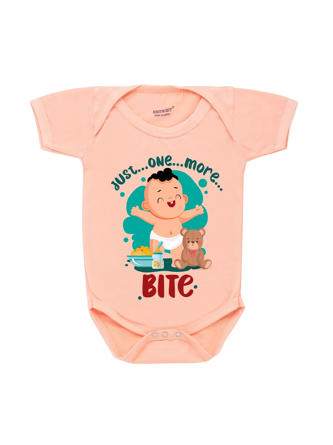 

KNITROOT Infant Kids Peach-Coloured & Red Printed Bodysuit