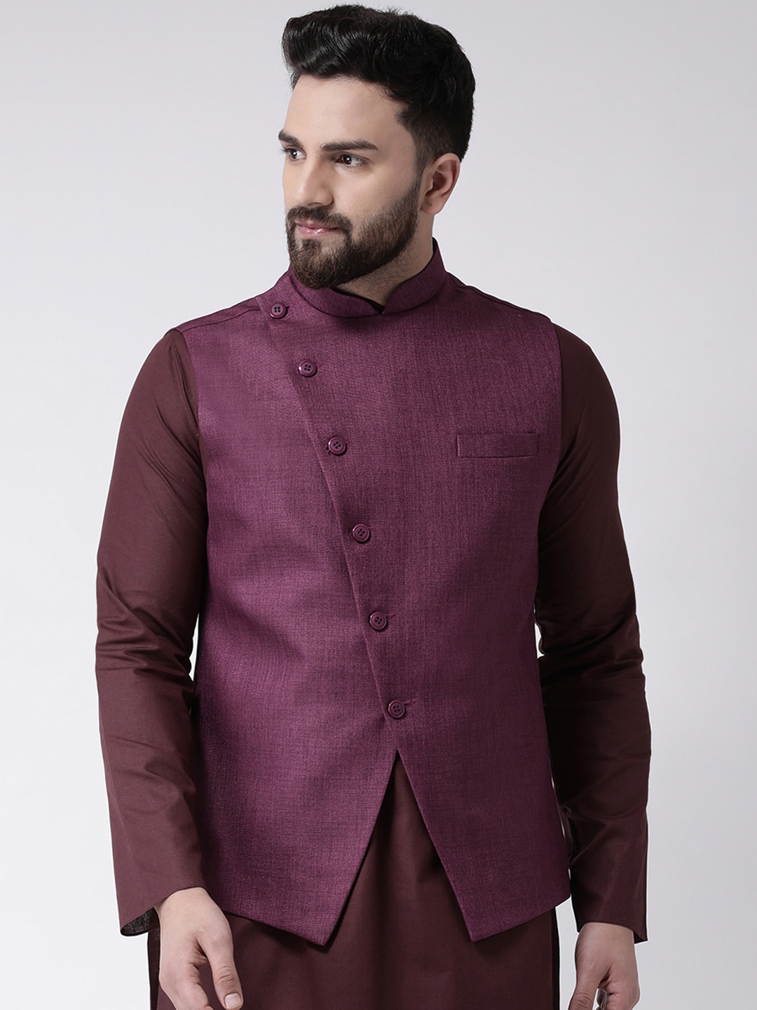 

TABARD Men Purple Solid Cotton Nehru Jacket