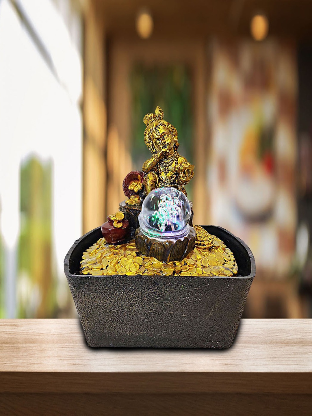 Wonderland Yellow & Grey Lord Krishna Resin Fountain