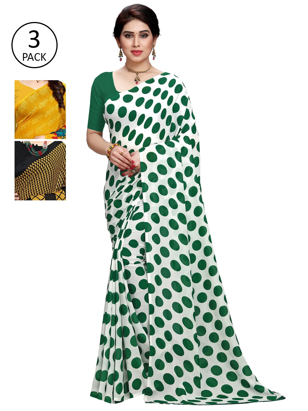 KALINI Pack of 3 Printed Poly Georgette Saree, Multi