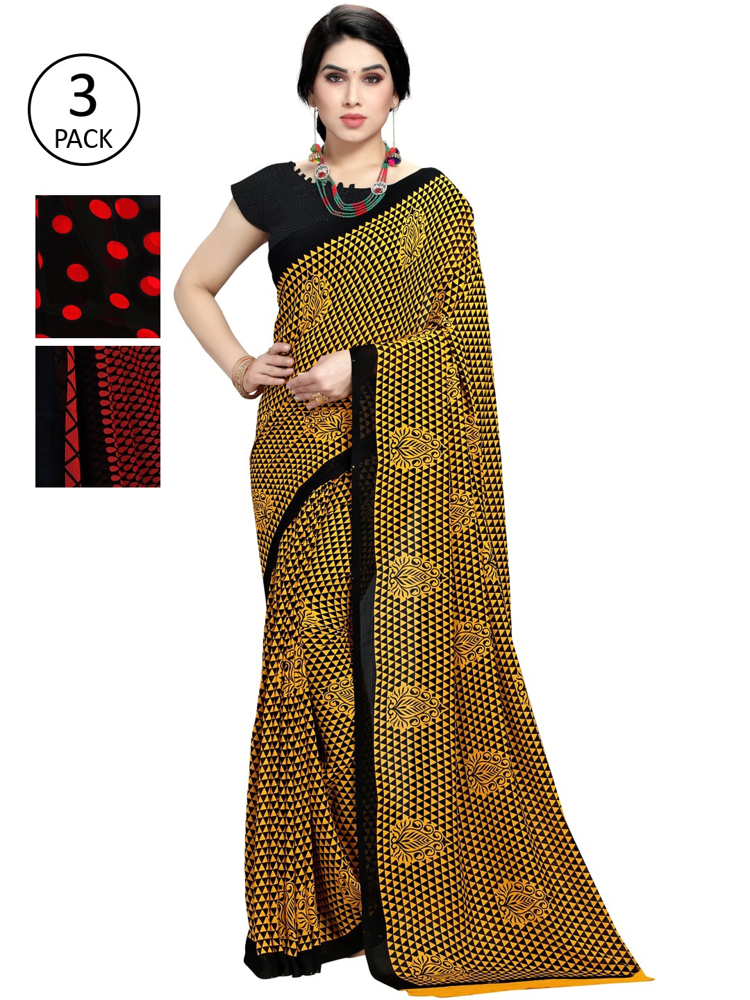 

ANAND SAREES Red & Yellow Pack of 3 Saree