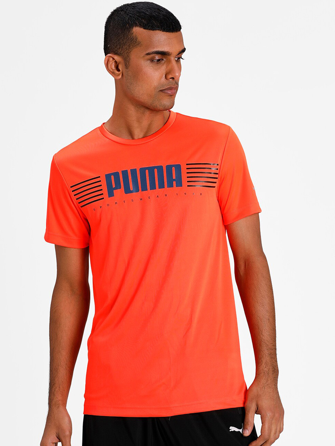 

Puma Men Orange Brand Logo Printed T-shirt
