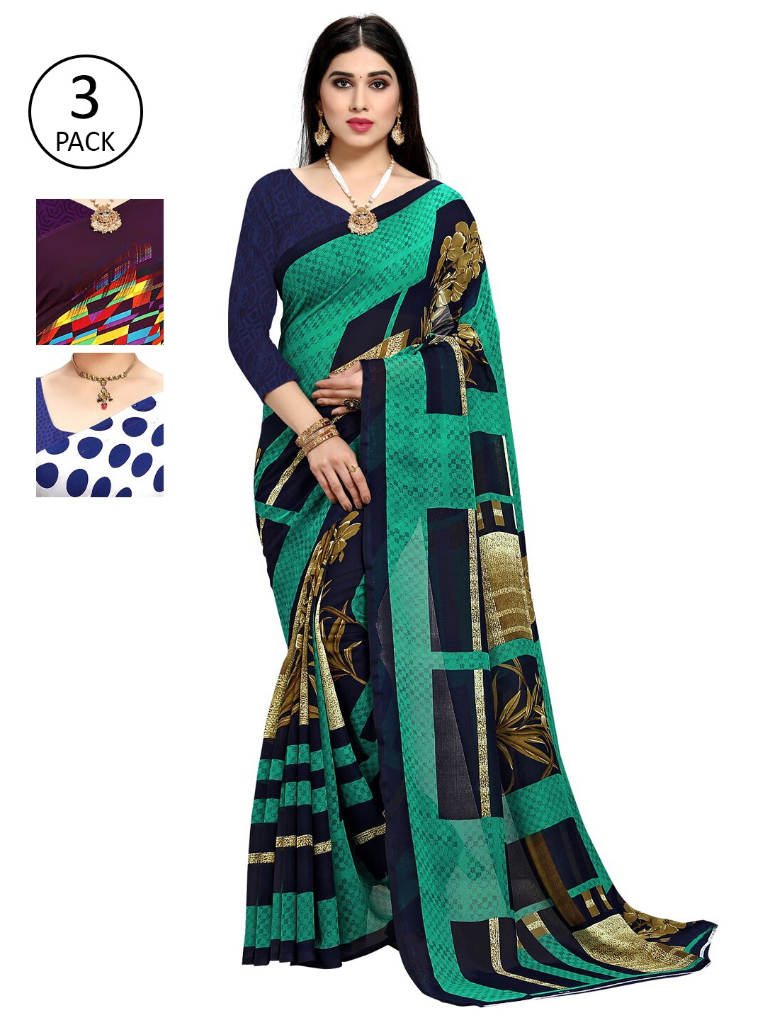 

KALINI Pack Of 3 White & Blue Saree