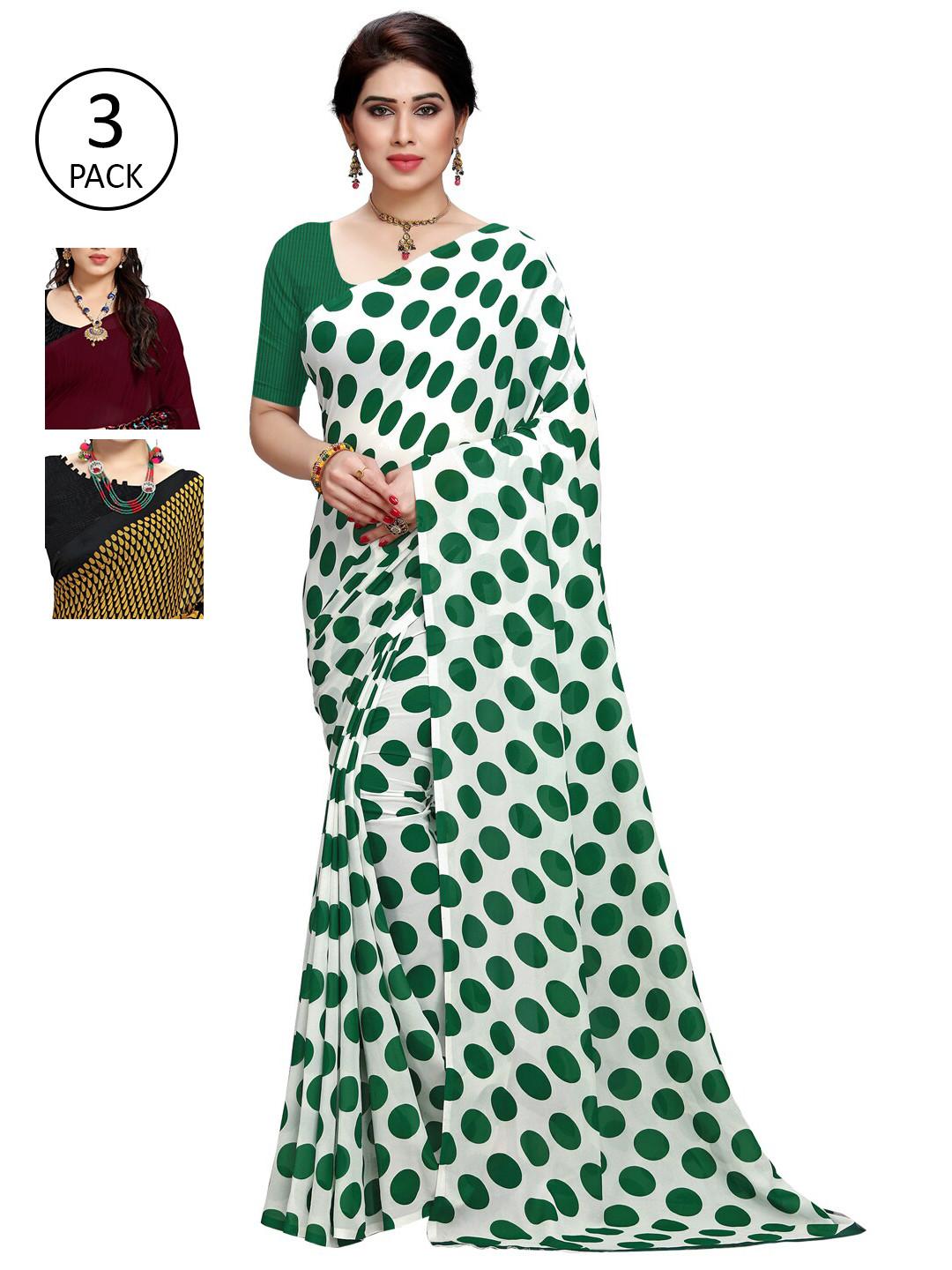 

KALINI Pack Of 3 Green & Lime Green Floral Saree