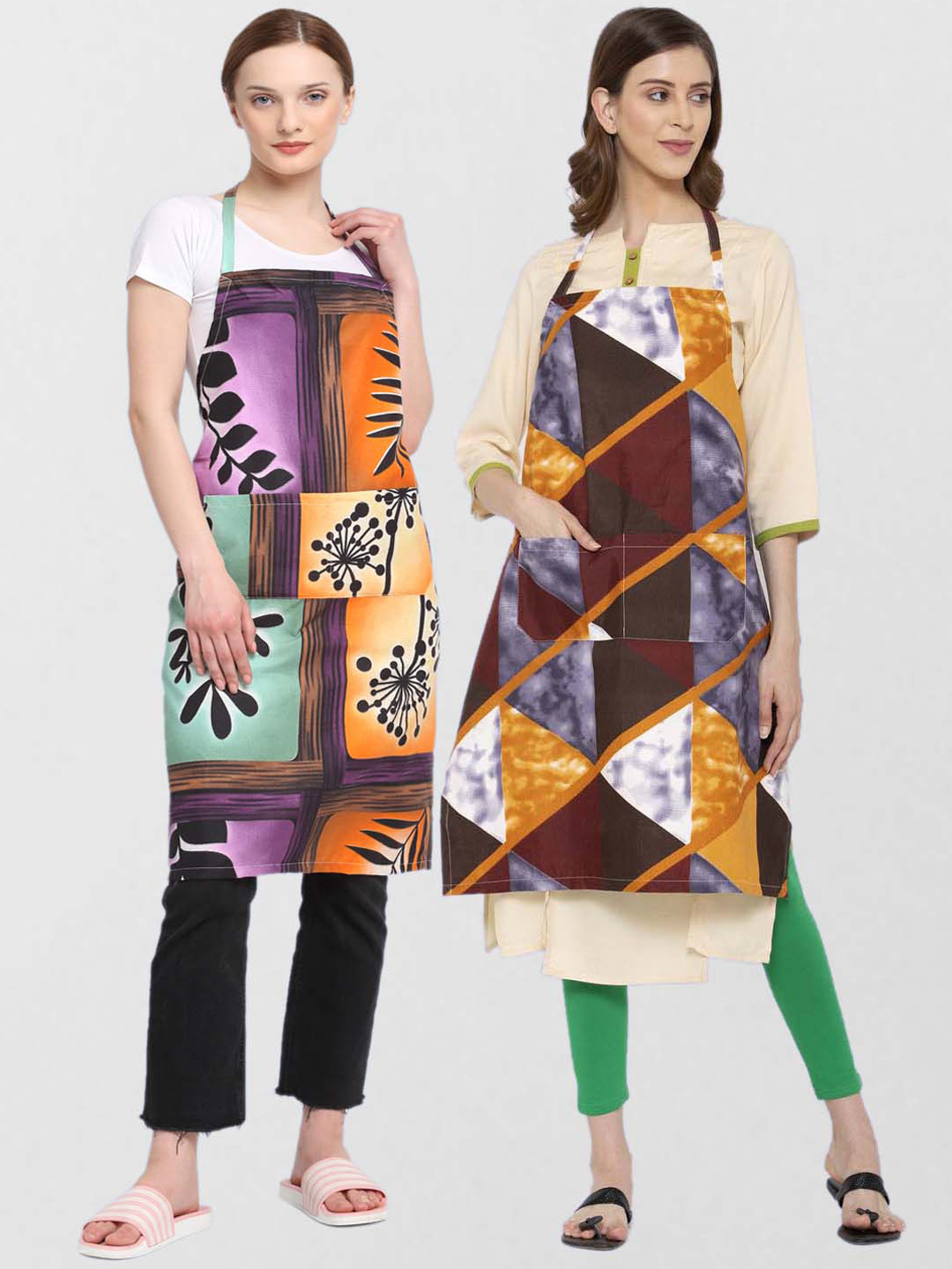 

KLOTTHE Unisex Pack Of 2 Printed Cotton 210 TC Aprons, Orange