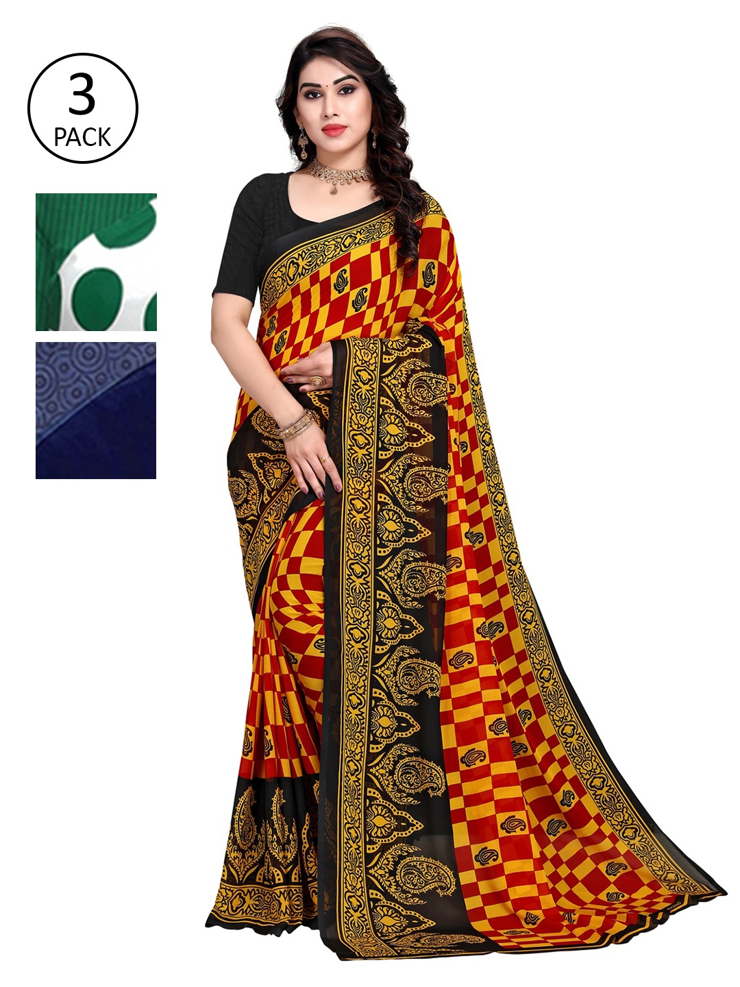 

KALINI Pack Of 3 Yellow & Blue Saree