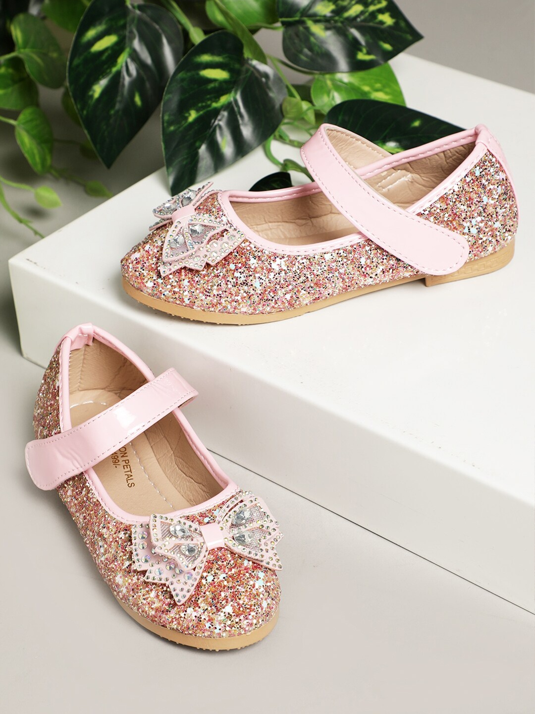 

PASSION PETALS Girls Pink Embellished Leather Party Ballerinas Flats