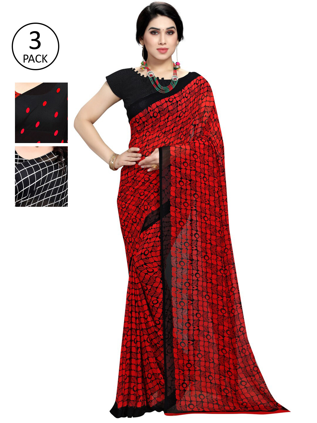 

KALINI Multicoloured Set of 3 Poly Georgette Saree, Multi