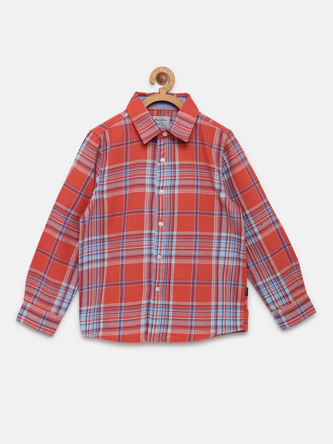 

Pepe Jeans Boys Coral Red & Blue Tartan Checked Pure Cotton Casual Shirt