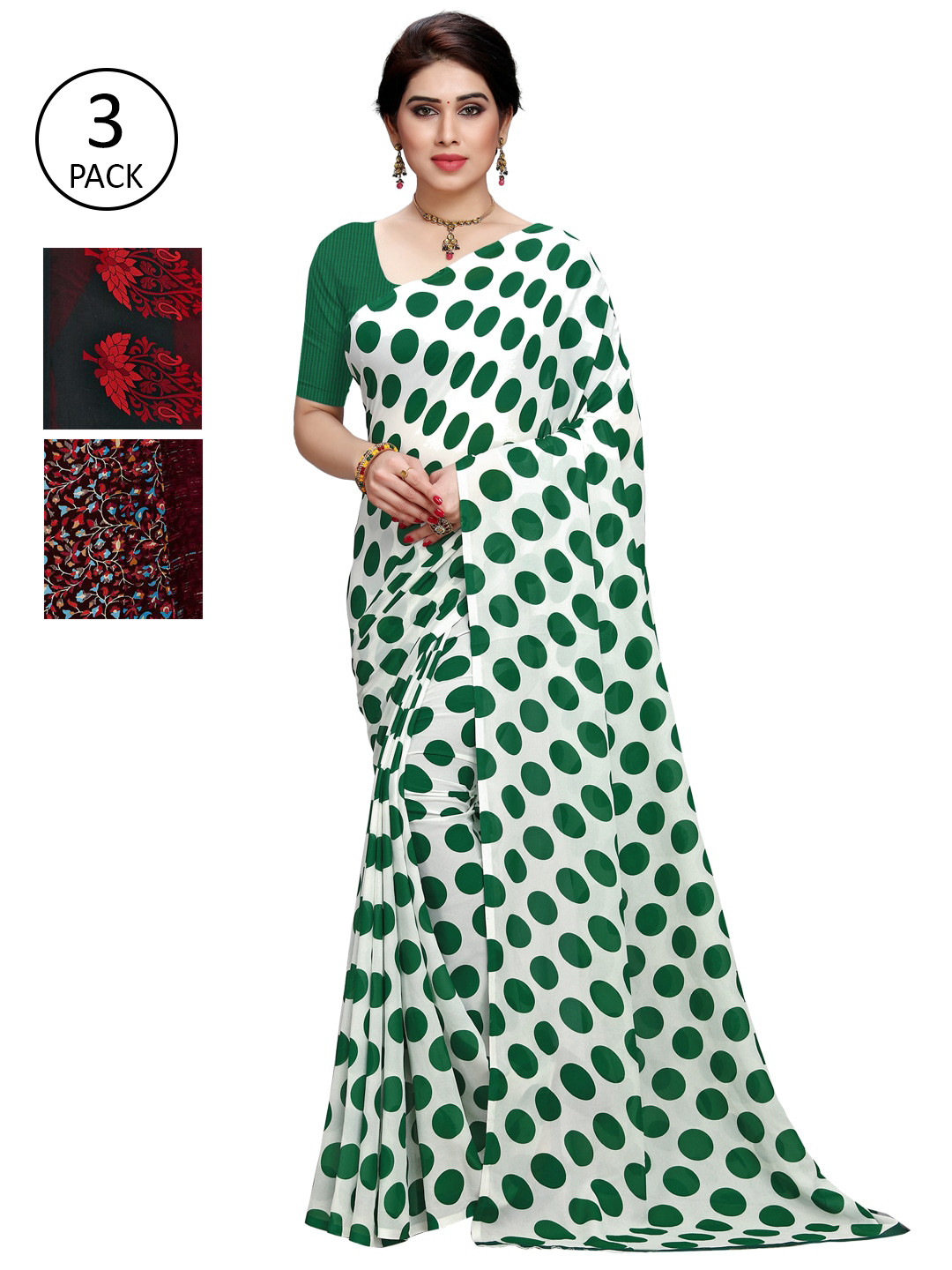 

KALINI Pack of 3 Printed Poly Georgette Saree, Multi