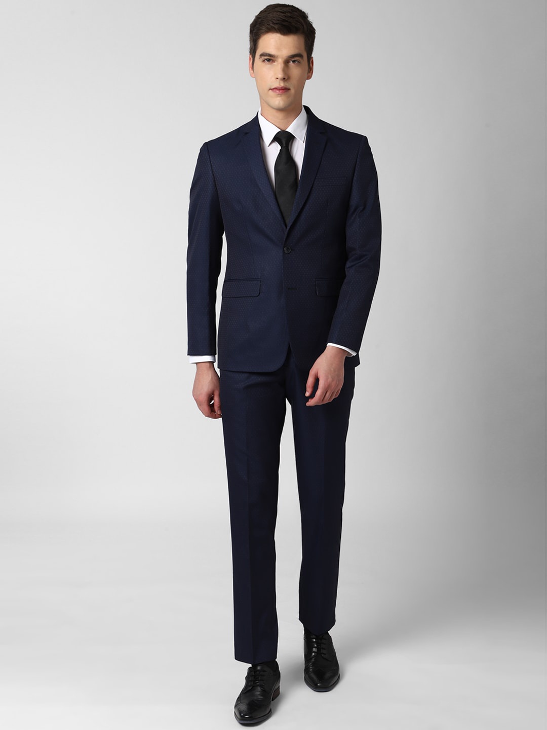 

Peter England Elite Men Navy Blue Self Design Slim-Fit Single-Breasted Two-Piece Formal Suit