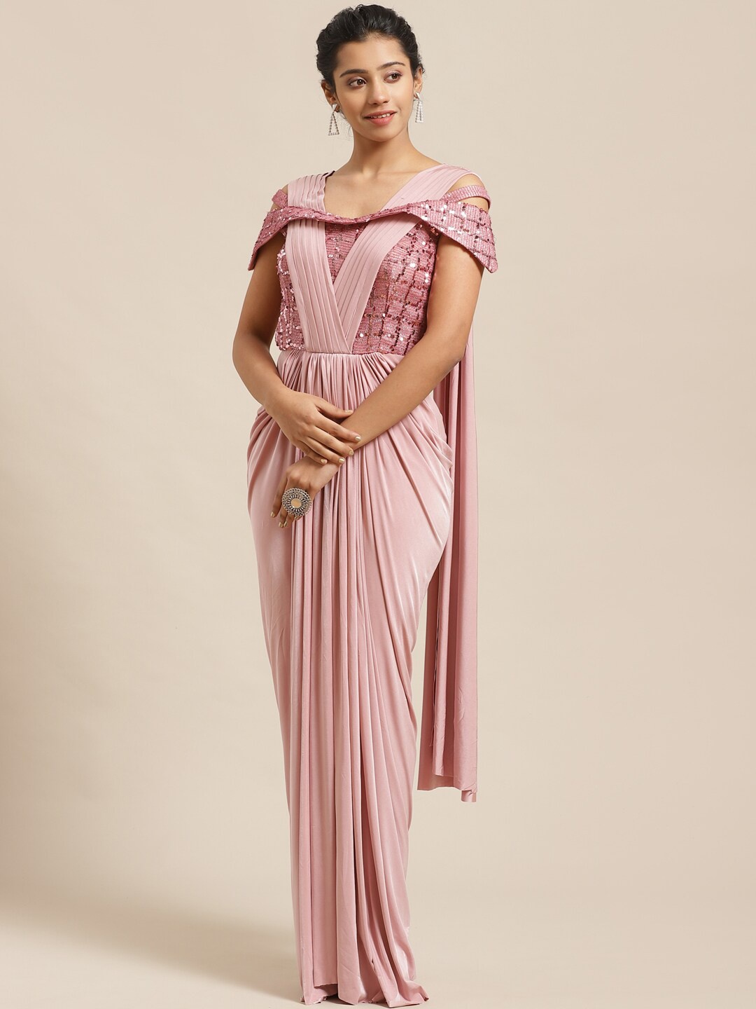 

Chhabra 555 Pink Jacquard Maxi Dress
