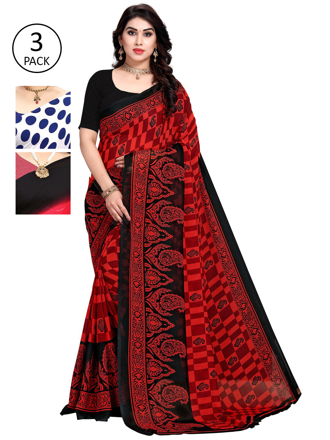 

KALINI Women Pack Of 3 Printed Sarees, White