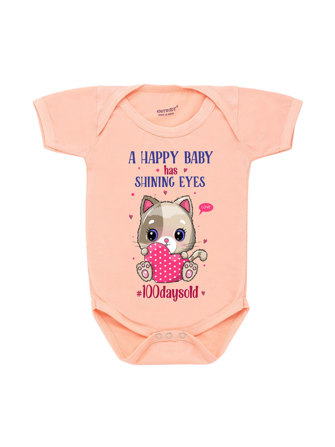 

KNITROOT Infant Kids Peach-Coloured & Blue Printed Bodysuit