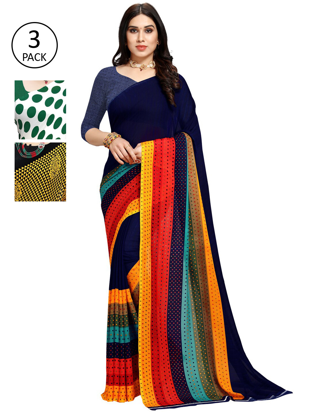 

KALINI Pack of 3 Printed Poly Georgette Saree, Multi