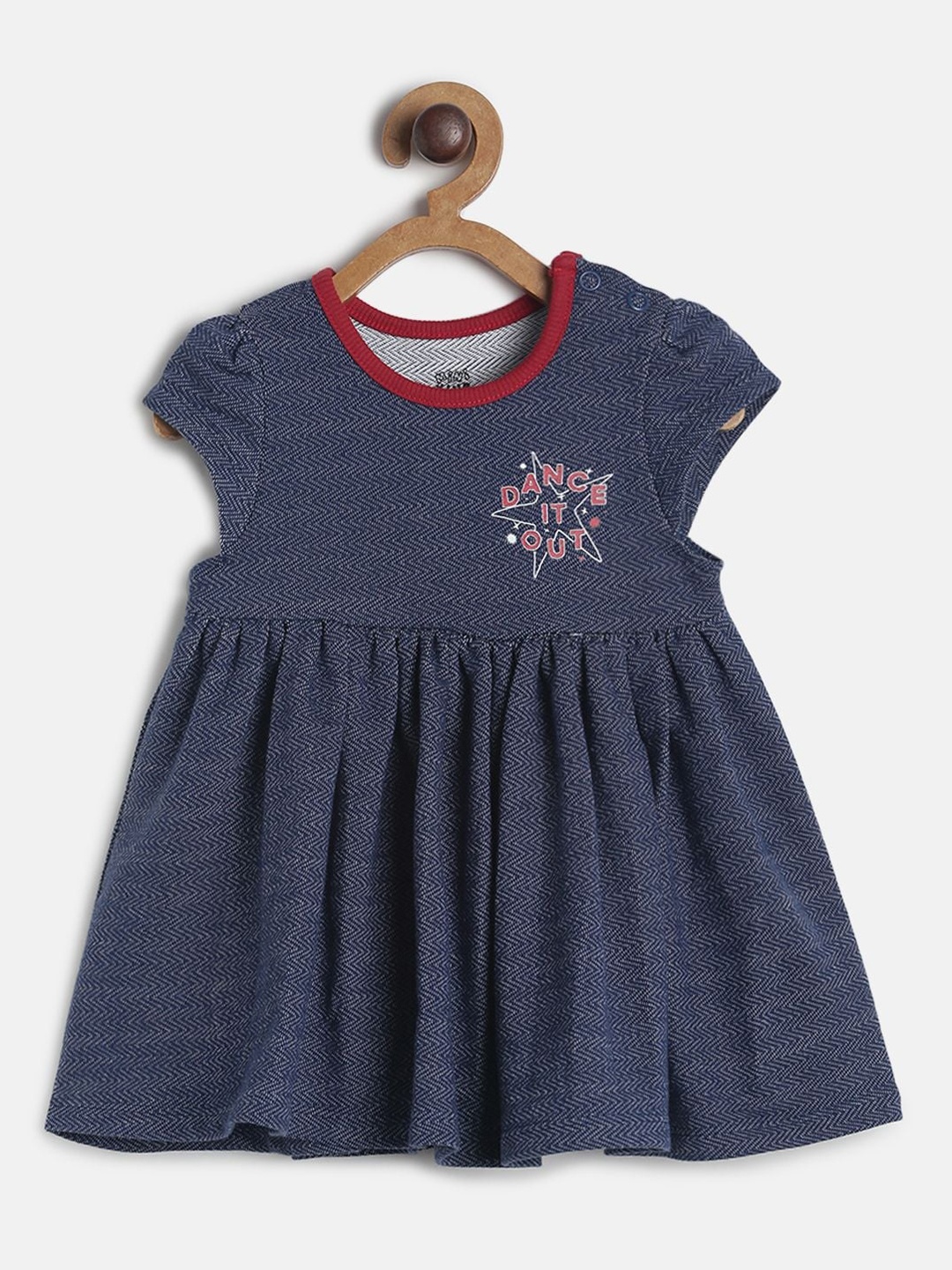 

MINI KLUB Girls Blue Chevron Print Pure Cotton Fit & Flare Dress
