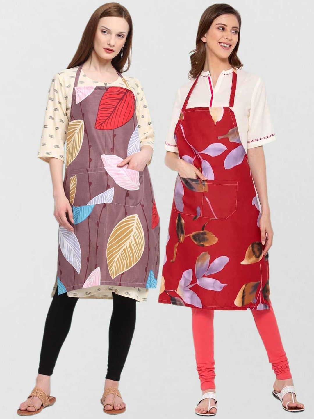 

KLOTTHE Unisex Pack Of 2 Printed 210 TC Cotton Aprons, Maroon