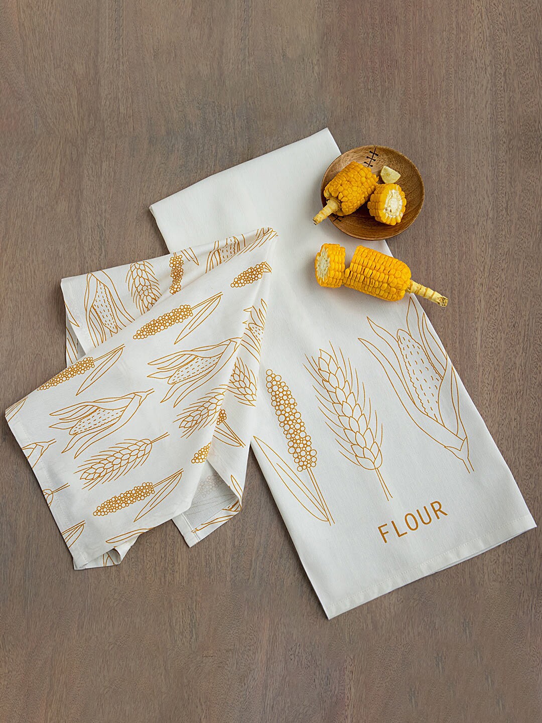 

ellementry White Set of 2 Printed Kitchen Towels