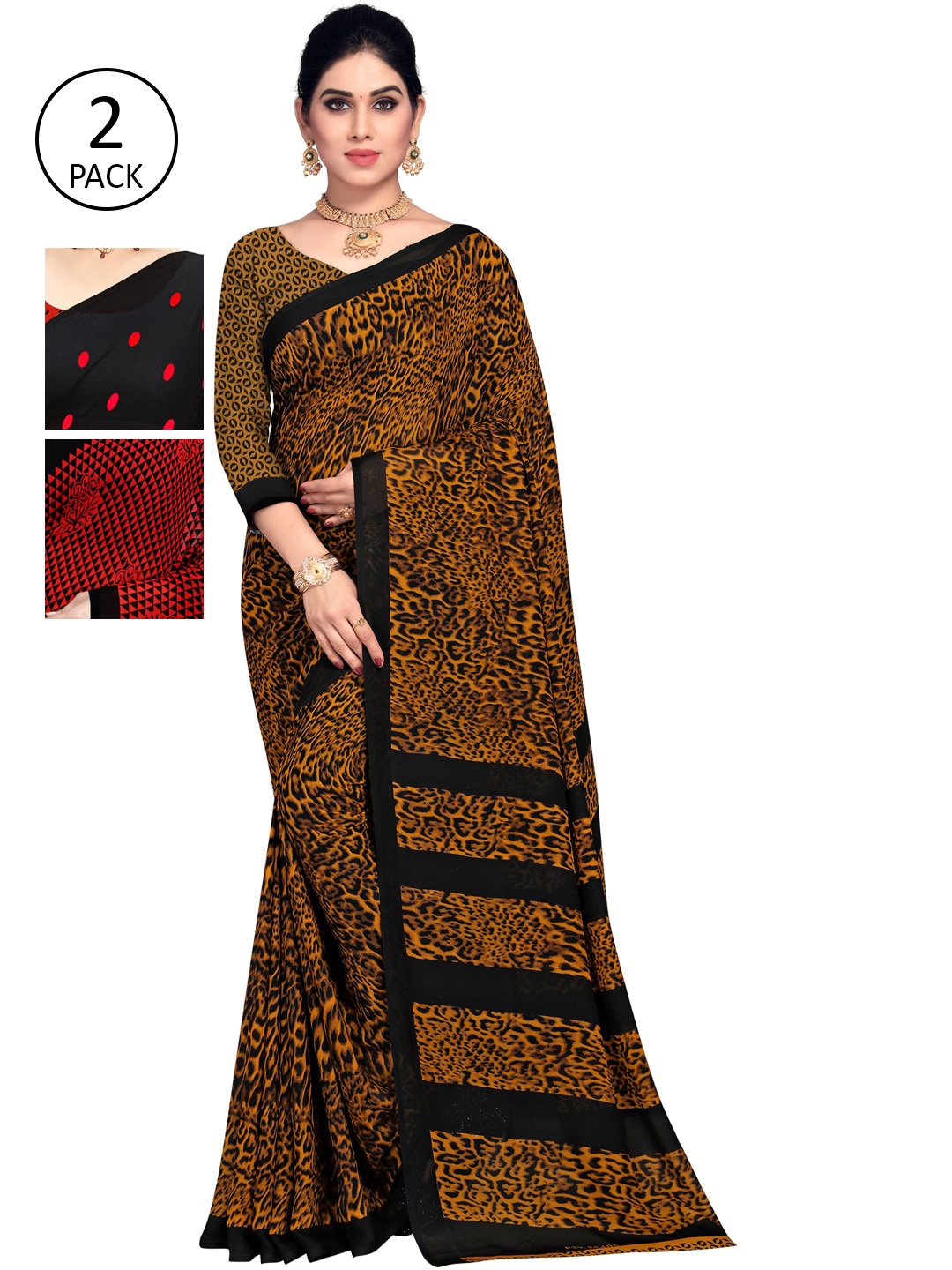

KALINI Red & Black Pack of 3 Printed Saree