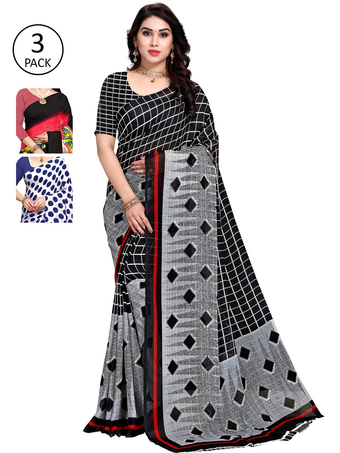 

KALINI Women Pack Of 3 Printed Sarees, White