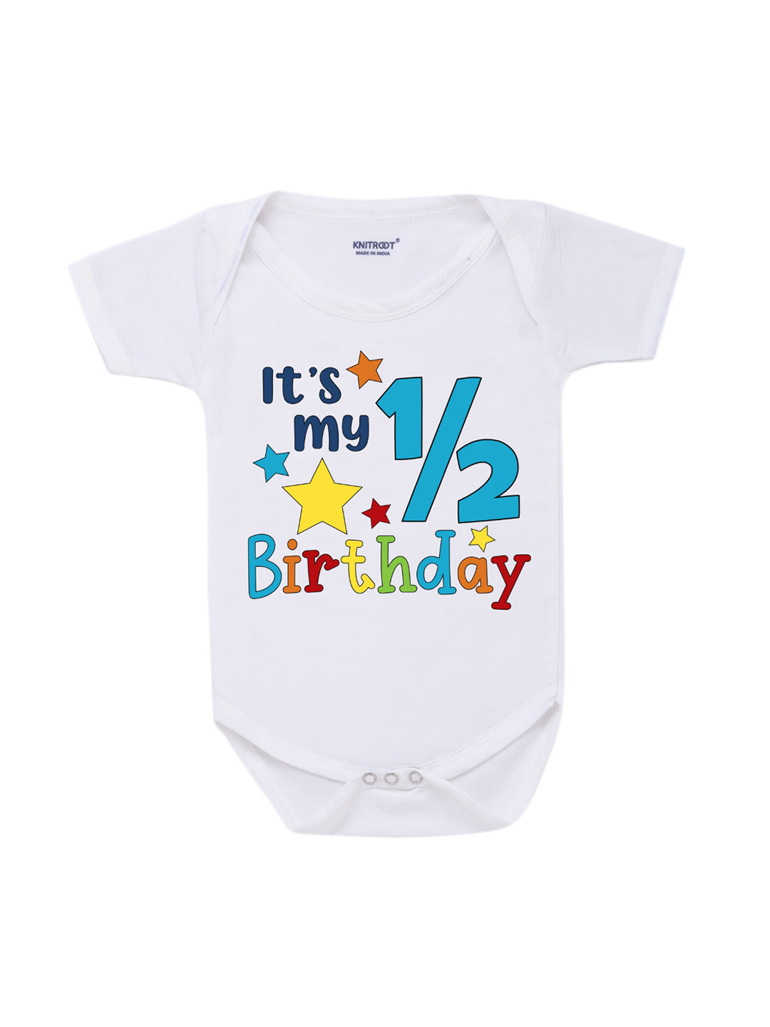 

KNITROOT Infant Kids White & Blue Printed Bodysuit