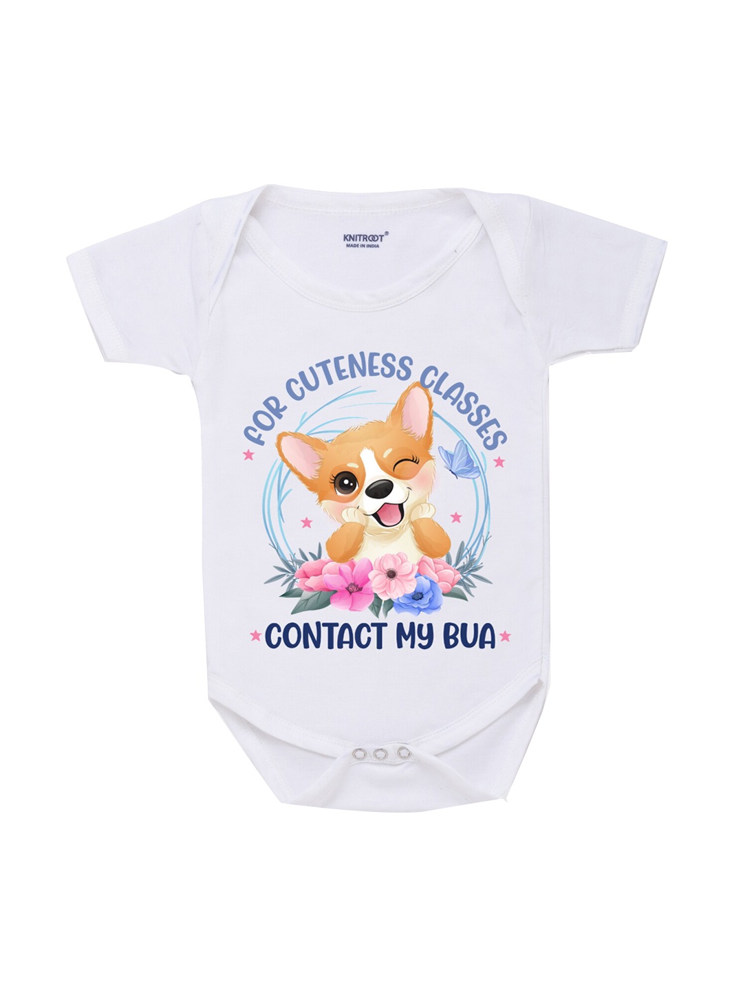 

KNITROOT Infant Kids White & Blue Printed Bodysuit