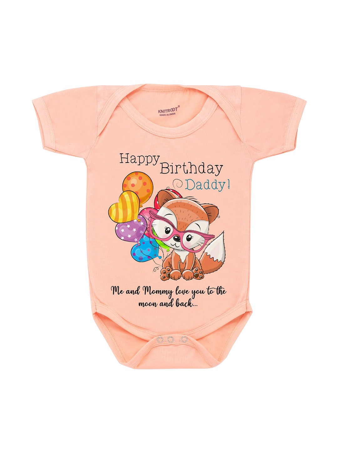 

KNITROOT Infant Kids Peach-Coloured & Brown Me & Mommy Printed Bodysuit