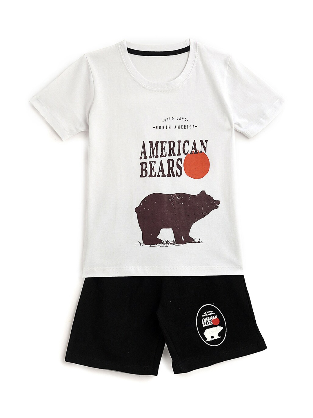 

YK Boys White & Black Printed T-shirt with Shorts