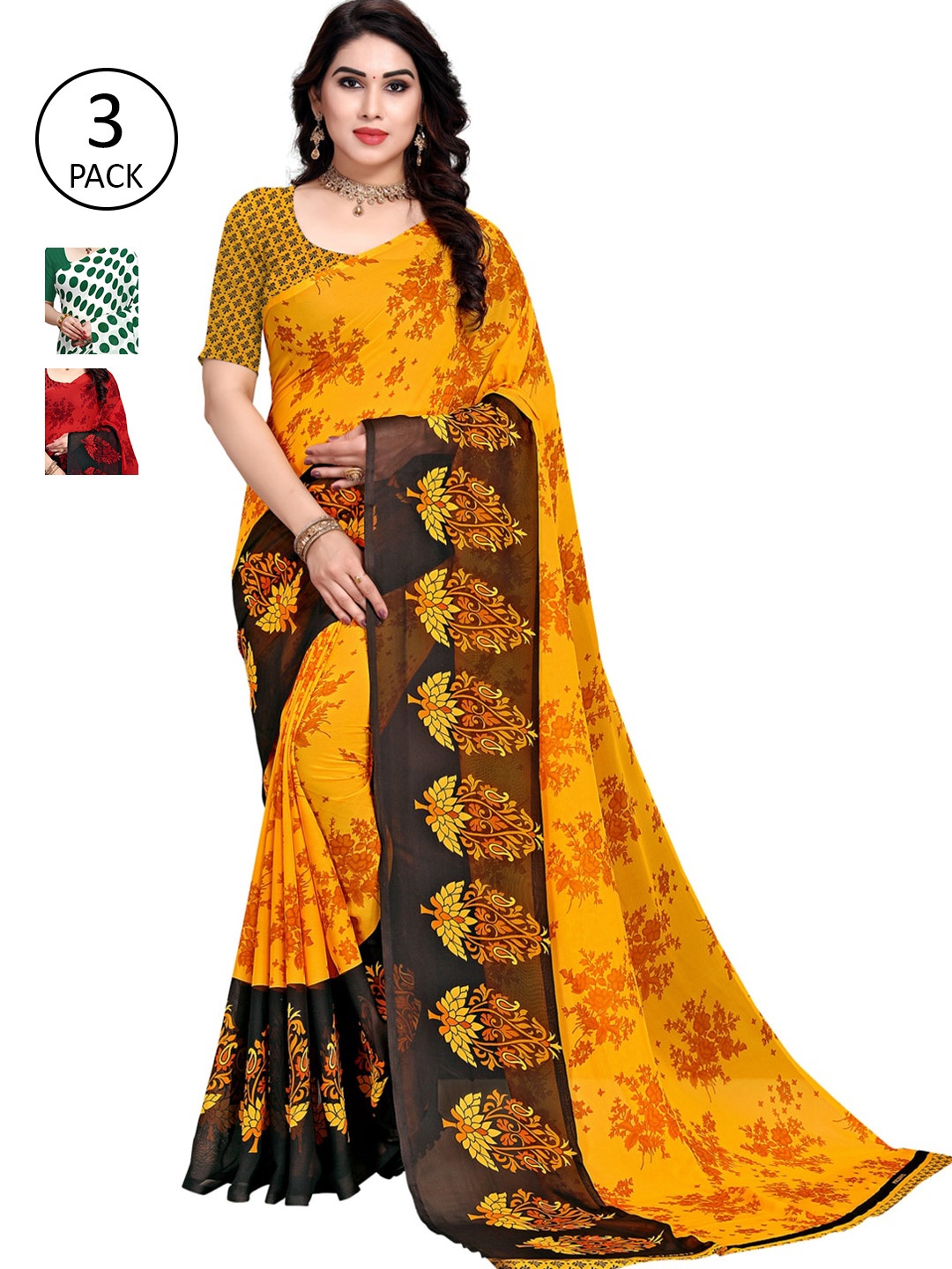 

KALINI White & Yellow Pack of 3 Saree