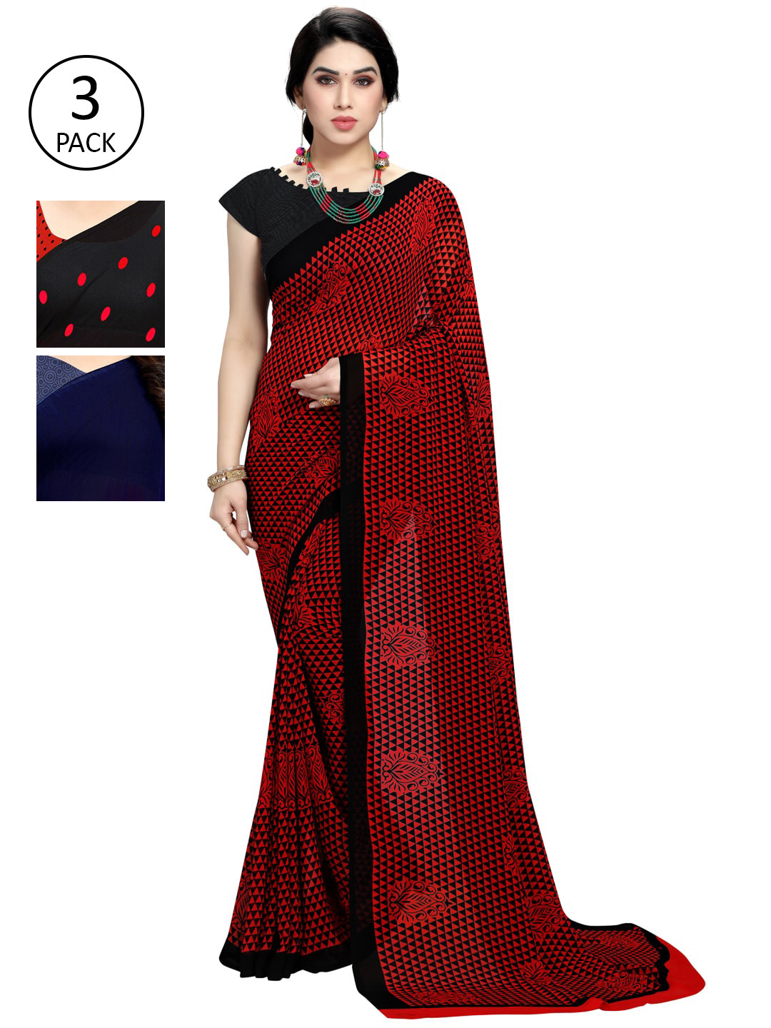 

KALINI Red & Black Pack of 3 Printed Saree