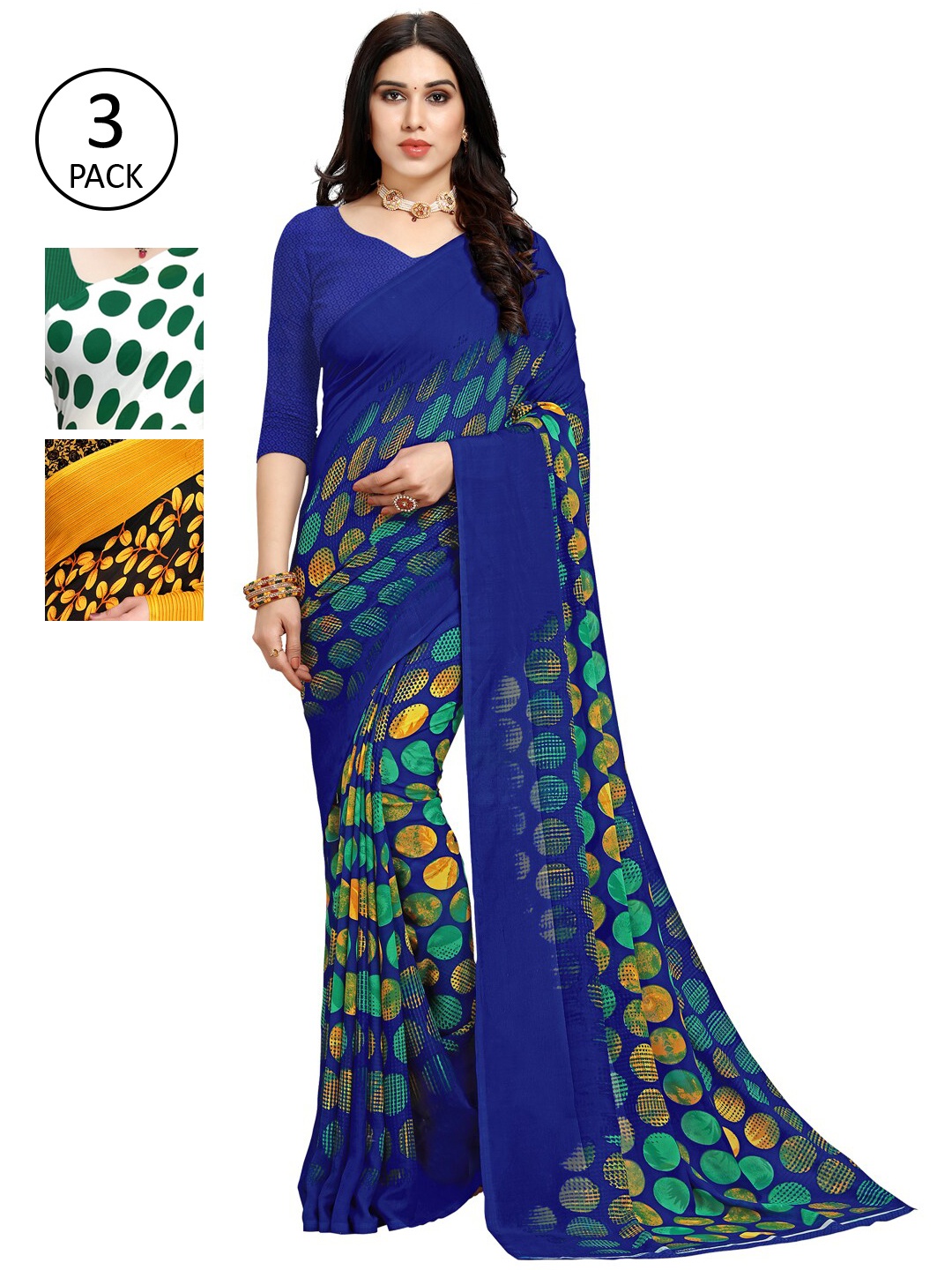 

KALINI Pack Of 3 Multicoloured Poly Georgette Sarees, Multi