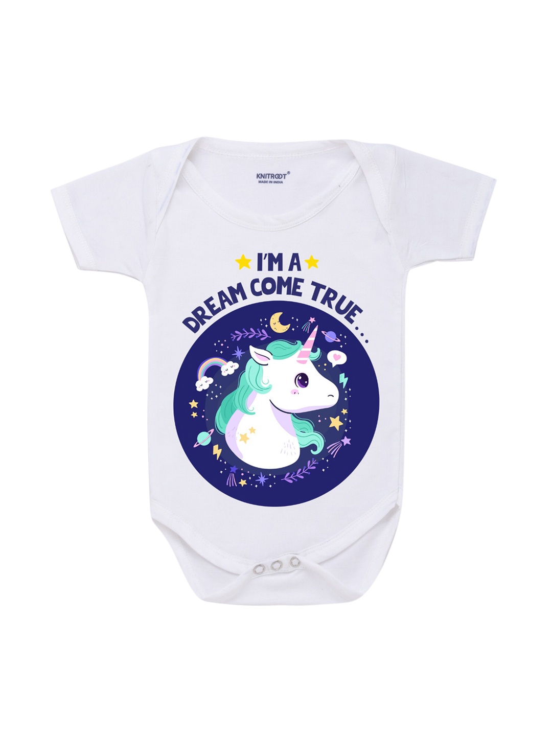 

KNITROOT Infant Kids White & Blue Printed Bodysuit