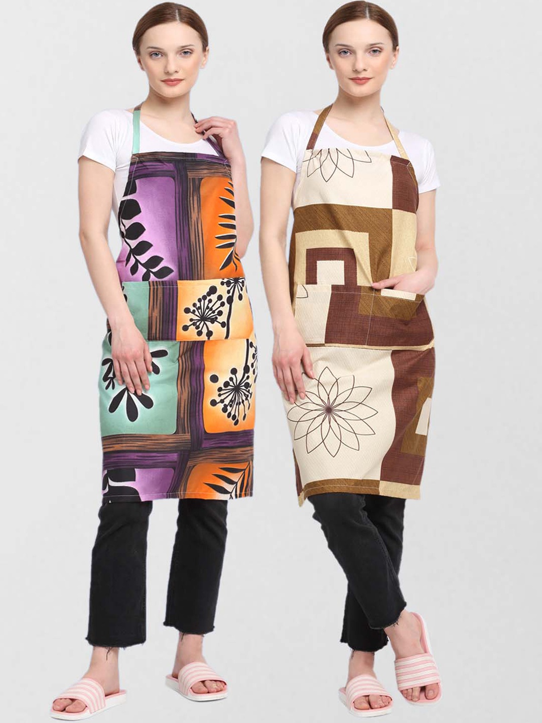 

KLOTTHE Unisex Pack Of 2 Printed 210 TC Cotton Aprons, Purple