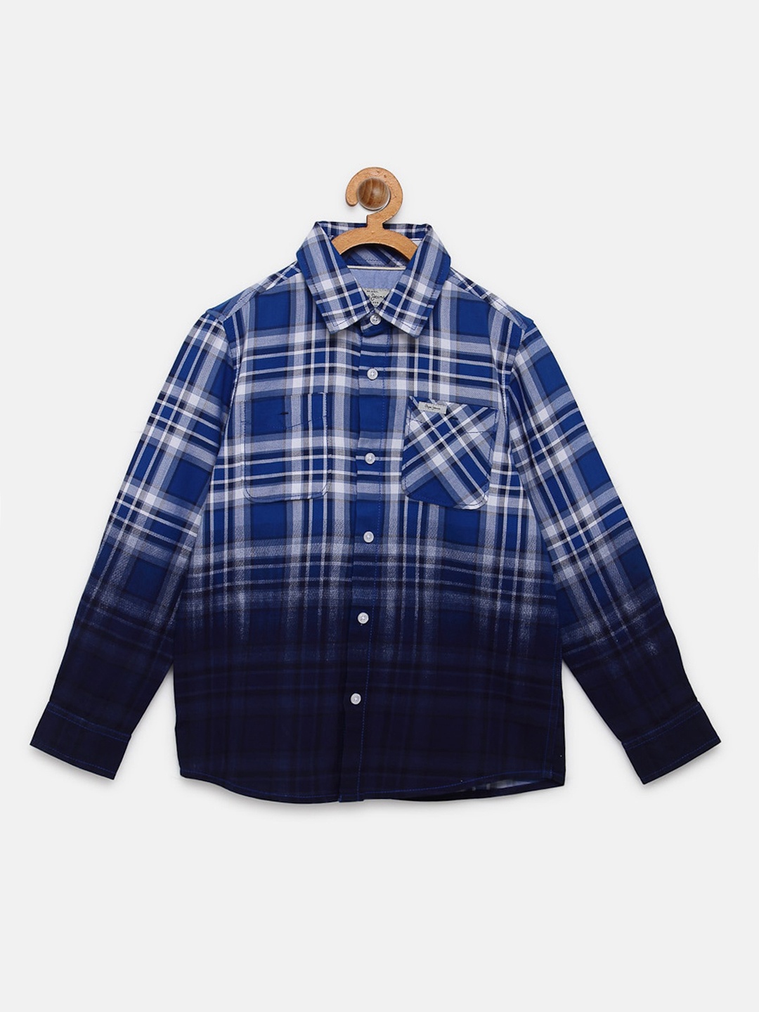 Pepe Jeans Boys Blue Pure Cotton Checked Casual Shirt