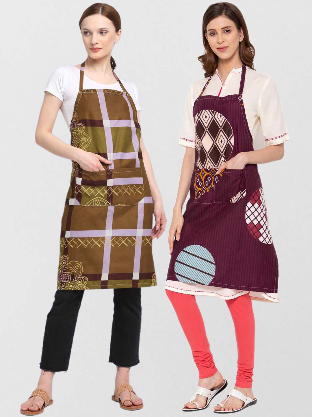 

KLOTTHE Unisex Pack Of 2 Printed Cotton 210 TC Aprons, Brown