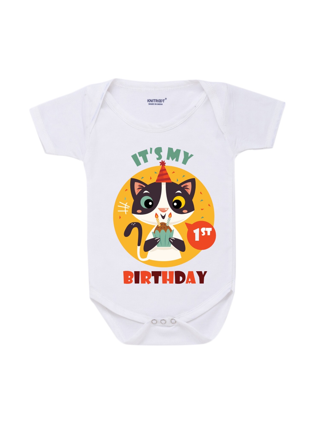 

KNITROOT Infants White & Yellow Graphic Printed Bodysuit