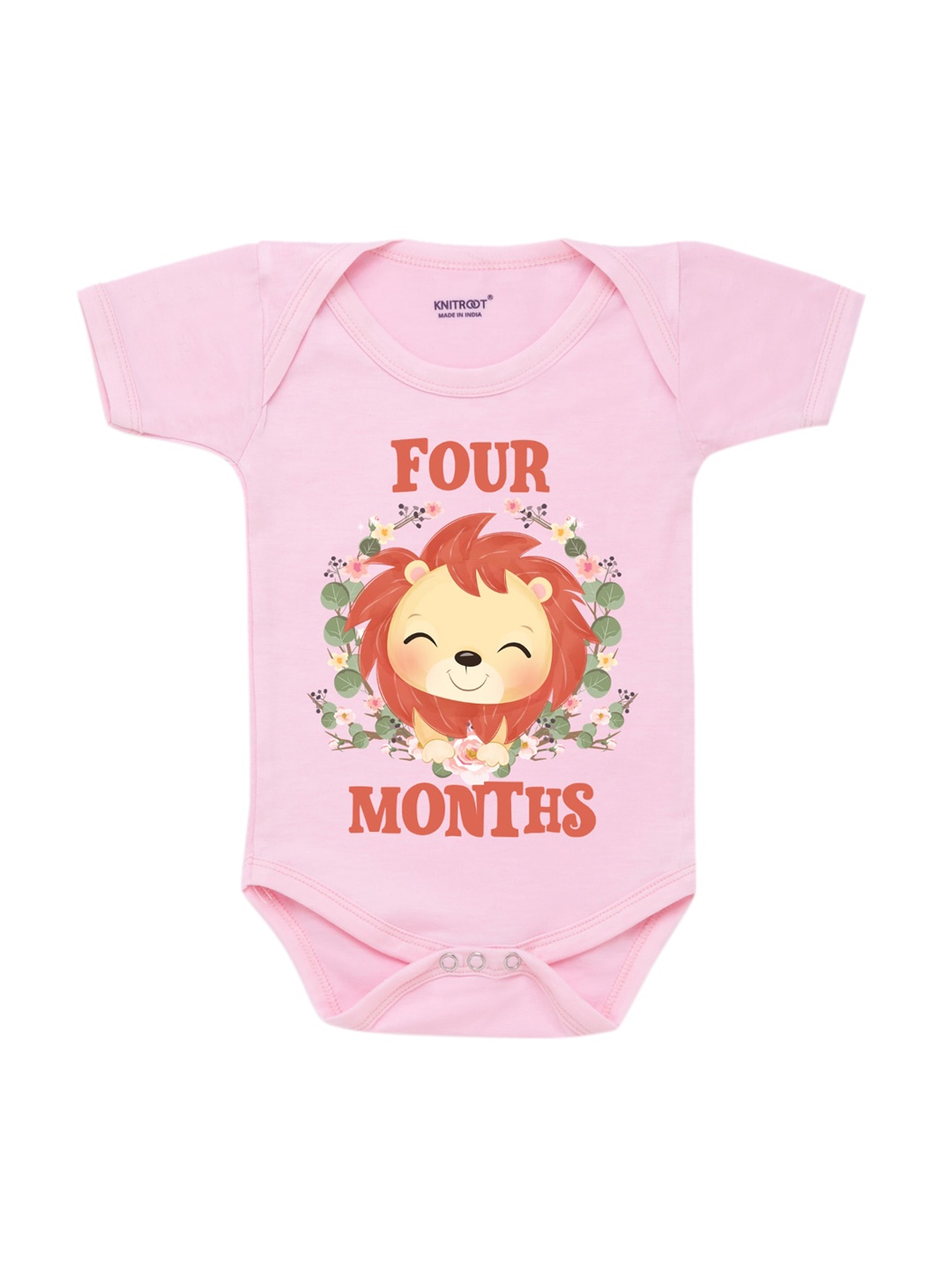 

KNITROOT Infant Kids Pink & Orange Four Months Printed Bodysuit